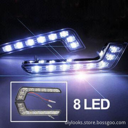 Universal White 8 Pieces of LED Daytime Running Lights for Cars (Black), 12V DC Rated Voltage